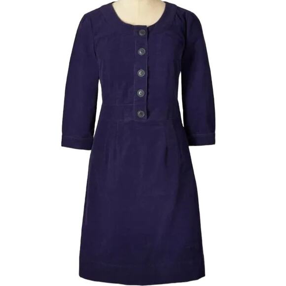 Boden Placket Corduroy Dress Women's Size 10P Navy Mini 3/4 Sleeve Boatneck 10 P - Picture 1 of 13